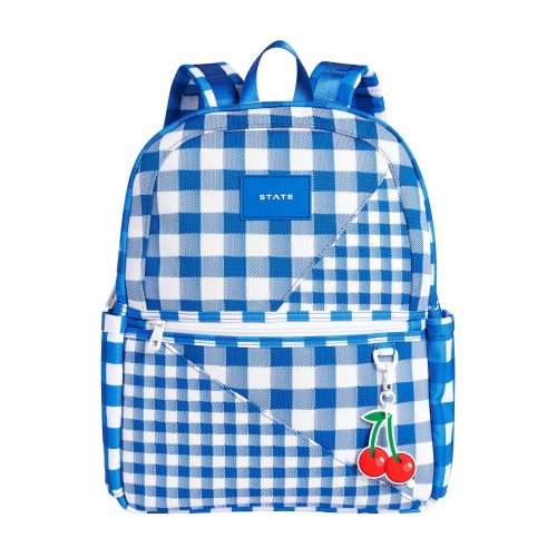 state bags STB1928 kane kids blue gingham double pocket backpack front