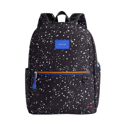 state bags STB1939 kane kids black speckled double pocket backpack front