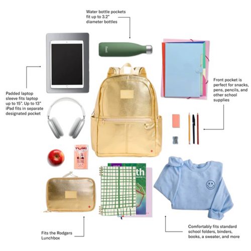 state bags kane kids double pocket backpack with sample contents