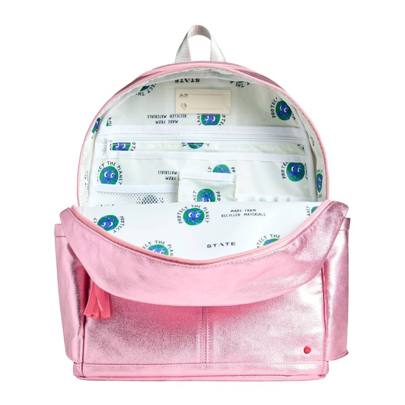 state bags kane kids pink metallic double pocket backpack interior 1