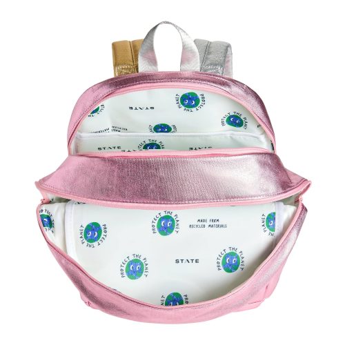 state bags kane kids pink metallic double pocket backpack interior 2