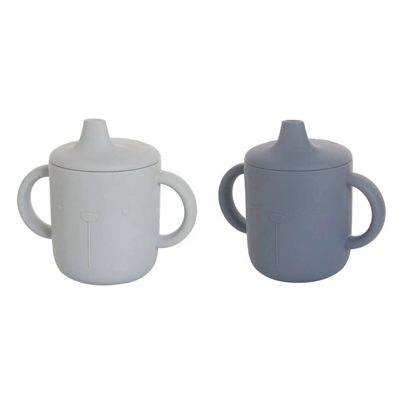 the cotton cloud lili sippy cup set in indigo and sky blue