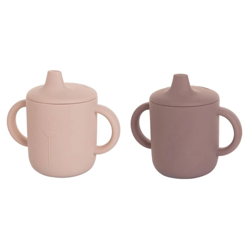 the cotton cloud lili sippy cup set in plum and blush pink