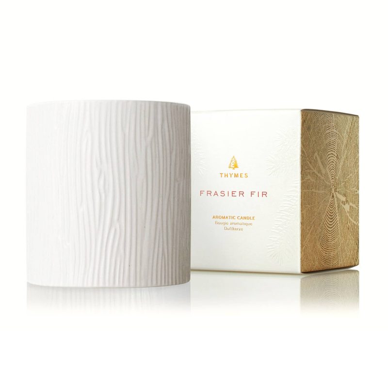 thymes frasier fir gilded white ceramic 11 ounce medium scented candle with