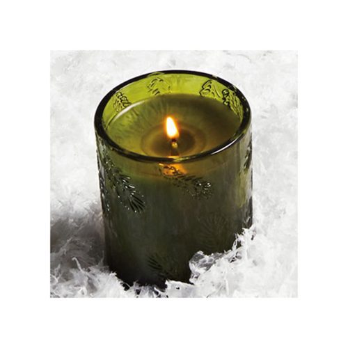 thymes frasier fir heritage molded green glass candle lit