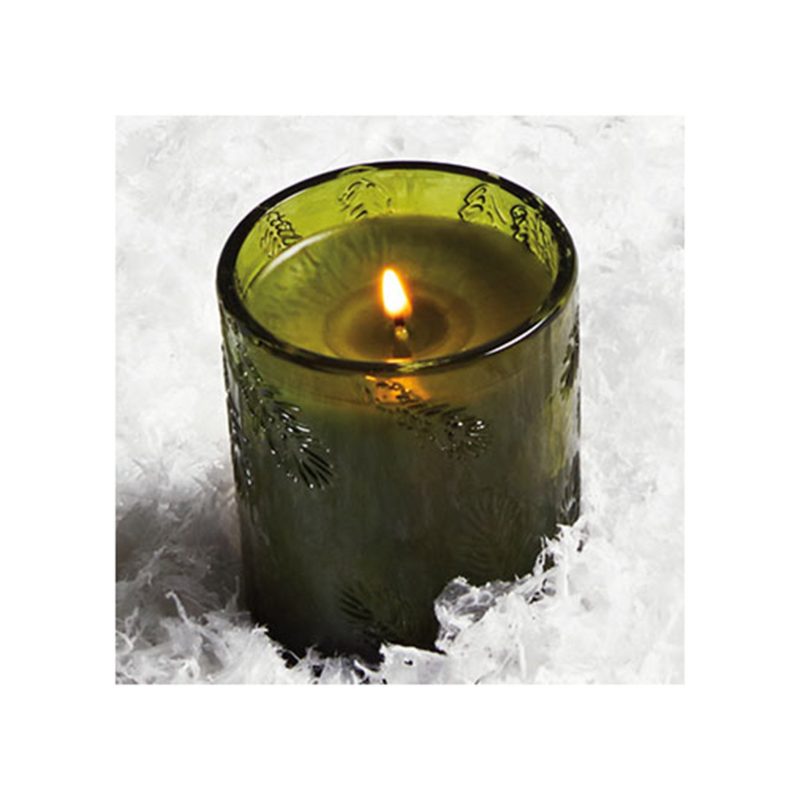 thymes frasier fir heritage molded green glass candle lit