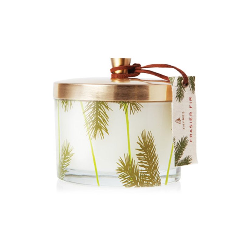 thymes frasier fir scented heritage pine needle three wick candle holiday christmas home fragrance