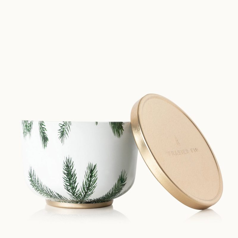 thymes frasier fir scented heritage pine needle universal tin candle with gold lid 0522497007