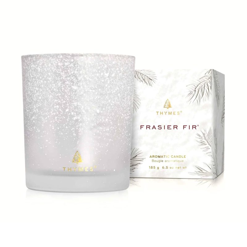 thymes frasierfir flocked medium poured candle with gift