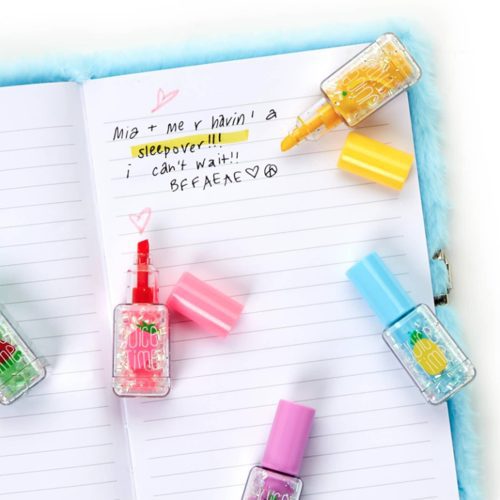 twos company 44579 nail polish bottle highlighter pens on notebook page