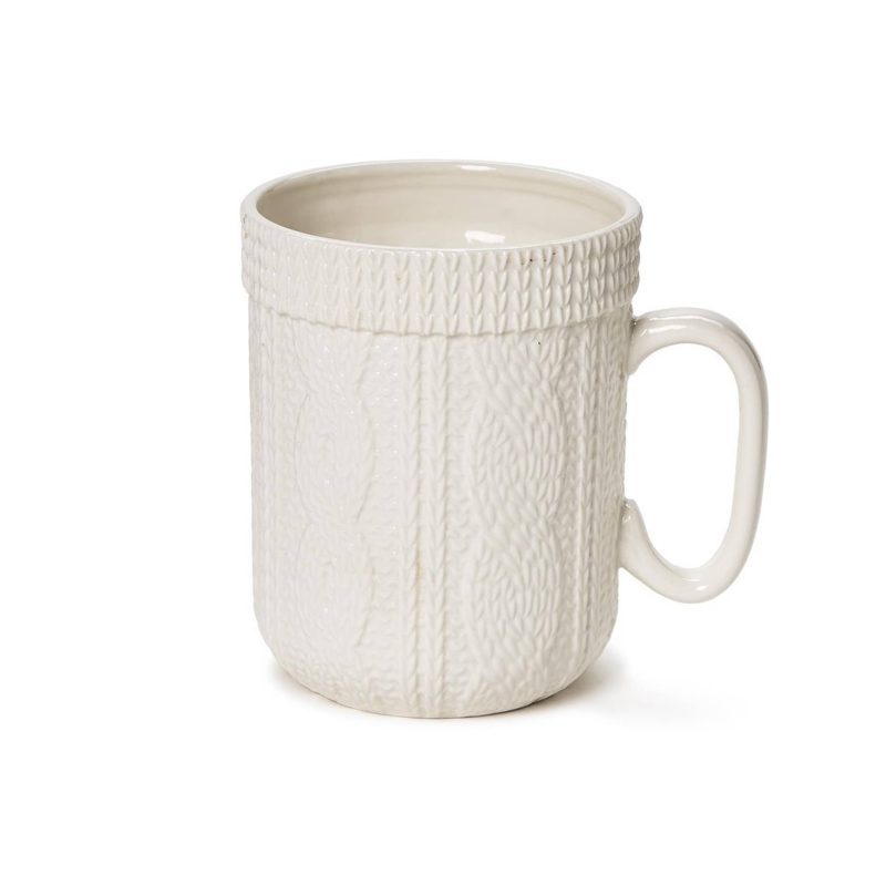 twos company 82359 cable knit pattern white stoneware mug