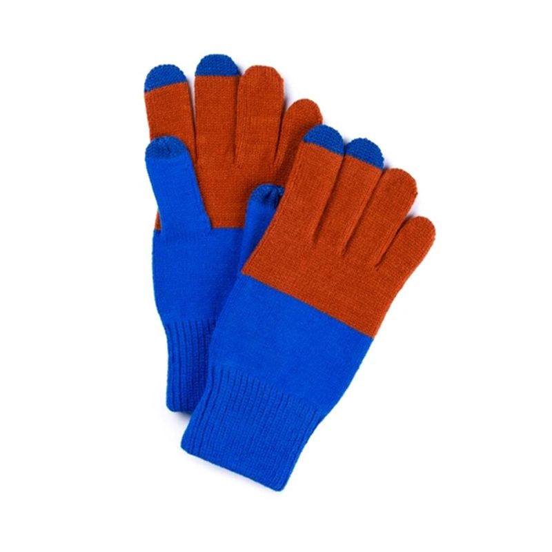 verloop colorblock touchscreen gloves extra large size in cobalt and rust stacked