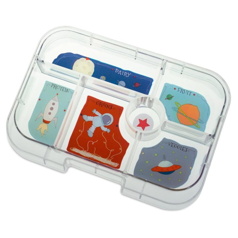 yumbox 6 compartment leakproof kids bento box in neptune blue space tray insert